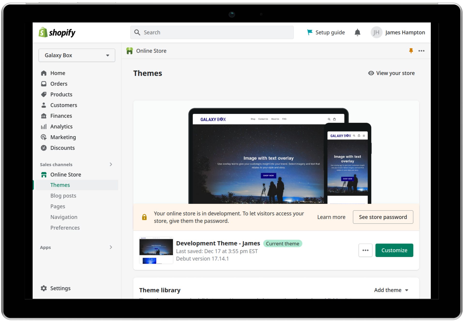 Screenshot of Store Setup